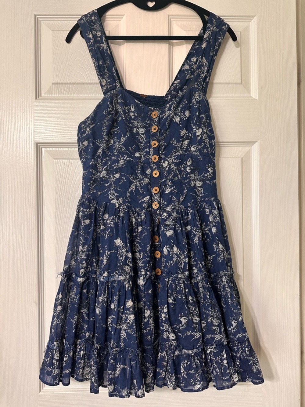 Free People Navy Blue Floral Button-Front Mini Dress
